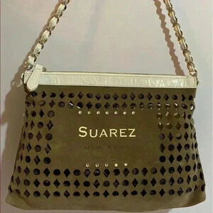 Suarez brown suede leather shoulder handbag